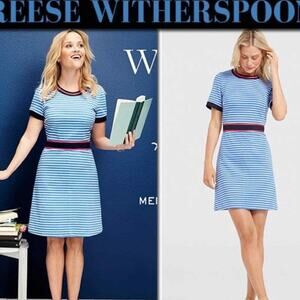 Draper James Blue & White Striped Short Sleeve A-Line Dress - Size S